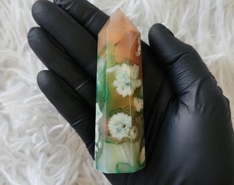 Green Flower Agate Small Crystal Tower | Relaxation | Growth | Confidence | 6 Styles