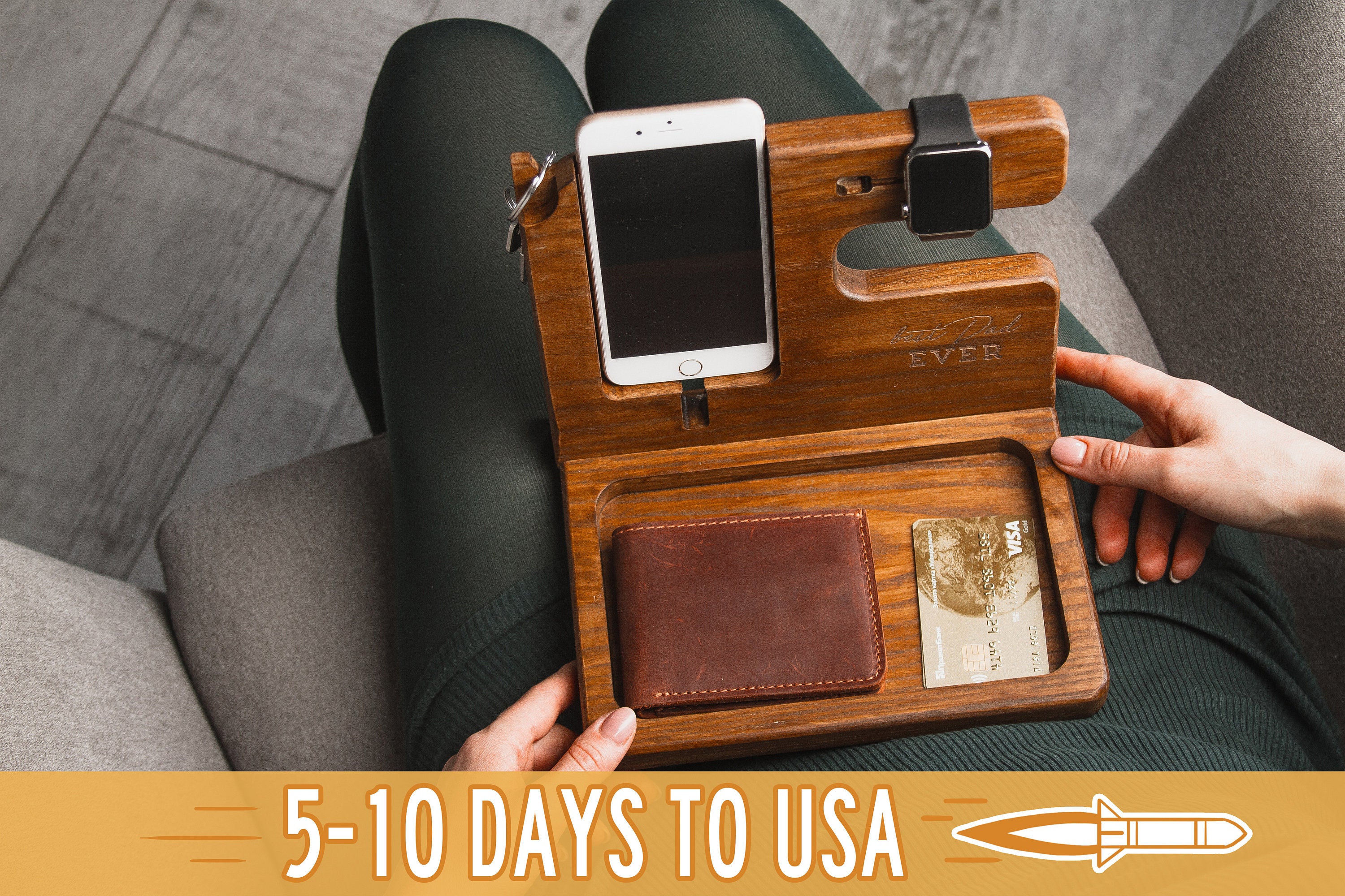 Wood Desk Organizer Cell Phone Stand 50th Birthday Gift Etsy