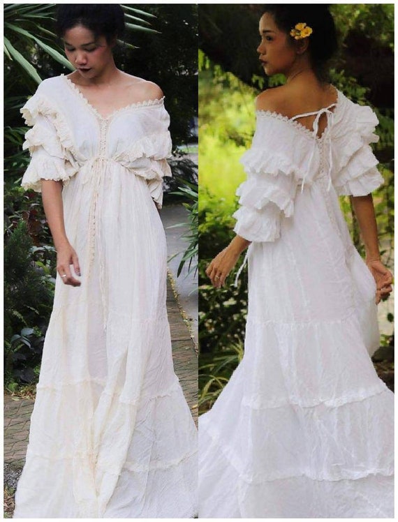Mexican Spanish Romantic Boho Maxi V Neck Sexy Fiesta Wedding Etsy