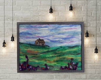 Wool painting,needle felt fiber picture,art wall hanging picture,textile painting,home decor painting,landscape painting,framed picture