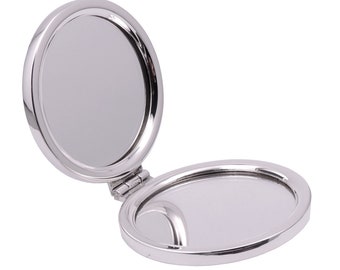 Miroir de sac à main double en argent 925 fabriqué à la main en Italie. Miroir de maquillage pliant en argent