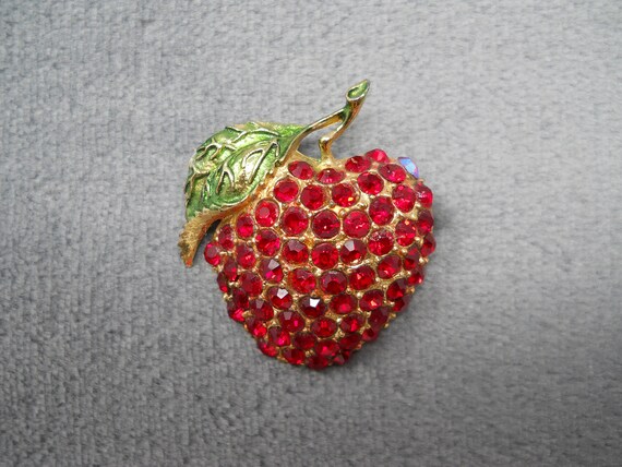 Vintage Rhinestone Strawberry Brooch - image 1