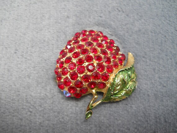 Vintage Rhinestone Strawberry Brooch - image 2