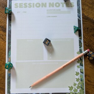 Printable Plant/ Nature themed Session Notes for RPG/ ROLEPLAY/ D&D / Dungeons and Dragons