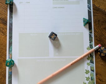 Printable Plant/ Nature themed Session Notes for RPG/ ROLEPLAY/ D&D / Dungeons and Dragons