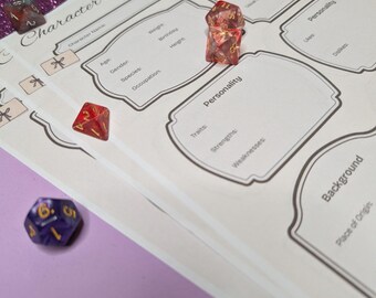 Printable Floral Character Sheet in Portrait - DND / Dungeons / TTRPG