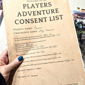 Printable Dungeon Players Consent List - Session 0/1 - RPG/ ROLEPLAY/ DND