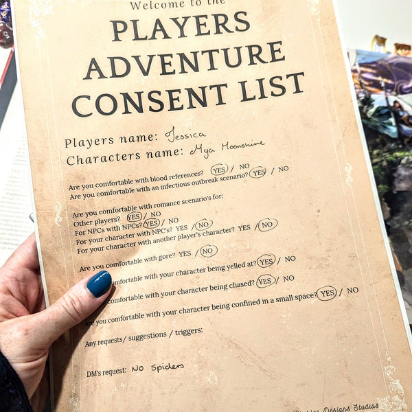 Printable D&D Players Consent List - Session 0/1 - RPG/ ROLEPLAY/ DND