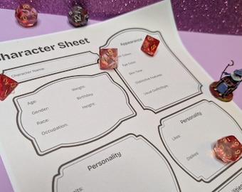 Printable Character Sheet in Portrait - DND / Dungeons / TTRPG