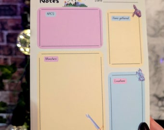 Kawaii Colourful TTRPG Battle/ Session Notepad - DnD / Dungeons and Dragons