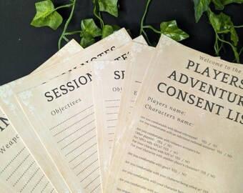Printable RPG Adventure Pack - Character Backstory, Consent List (Digital Download)
