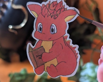 Book Reading Dragon Sticker – Glossy Vegan Vinyl Decal