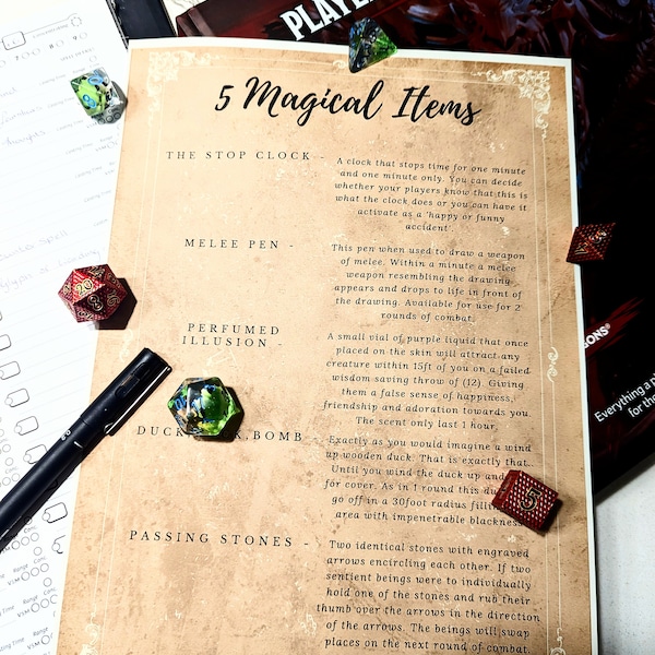 Printable Magical Items List for your DND - Dungeons & Dragons RPG Game