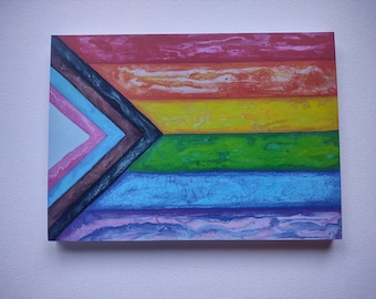 Progress Pride Flag Postcard: Handmade Watercolor & Acrylic Design
