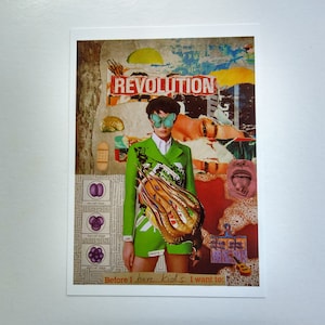 Antes de ter filhos, eu quero: cartão postal de arte de colagem da revolução, 5x7 polegadas; cartão postal sem filhos, cartão postal de liberdade reprodutiva