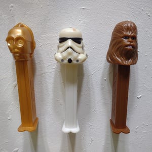 Star Wars vintage PEZ dispensers: Chewbacca, C-3PO, Stormtrooper collectable from the 1990s, 90s Star Wars Collectible PEZ dispenser