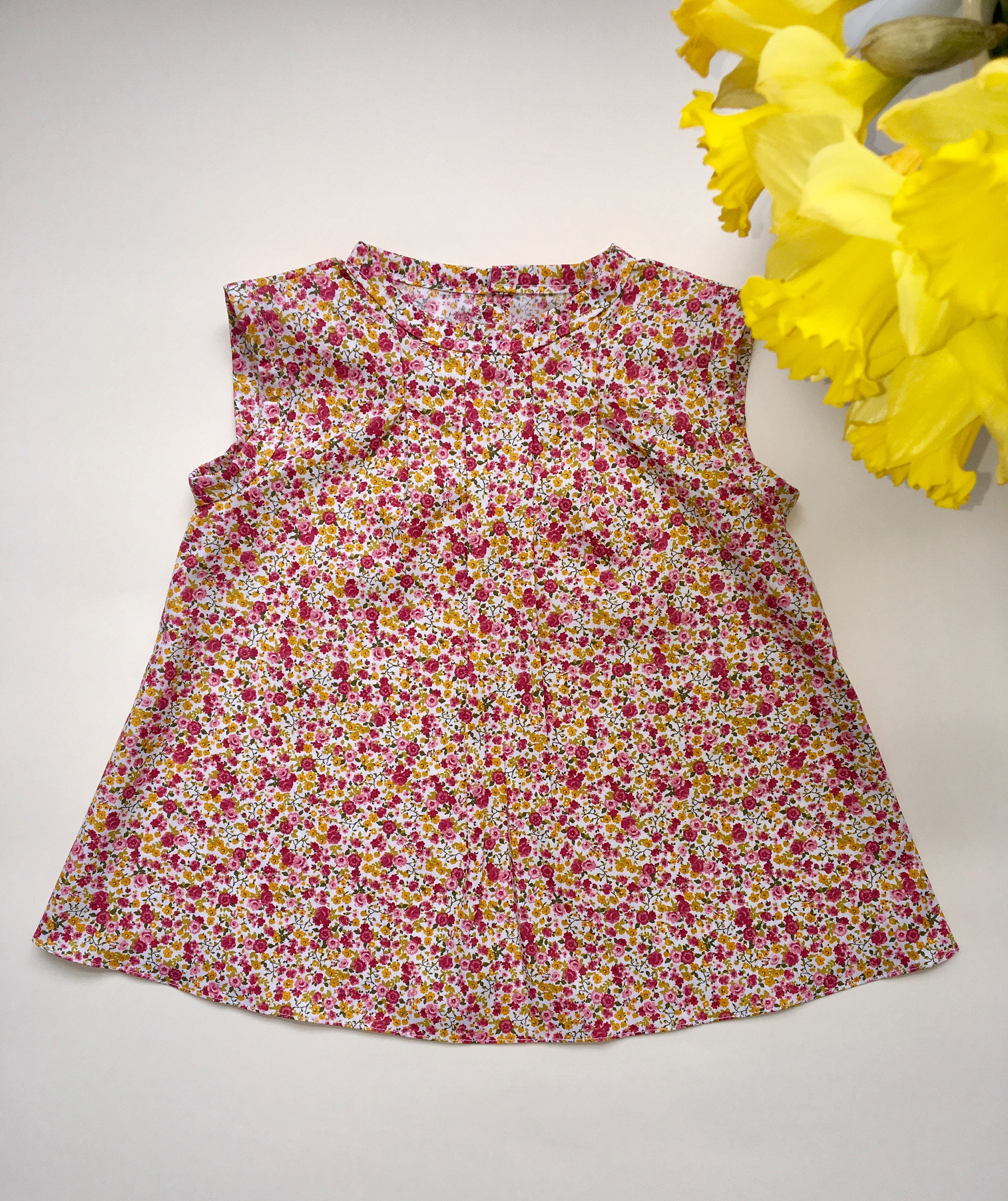 Baby girl handmade cotton ditsy floral print dress with a heart shaped ...