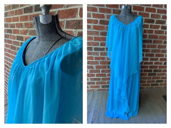 70s Blue Chiffon Polyester Dress - image 1