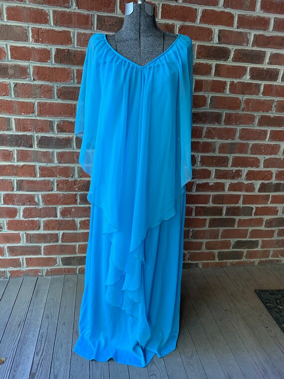 70s Blue Chiffon Polyester Dress - image 2