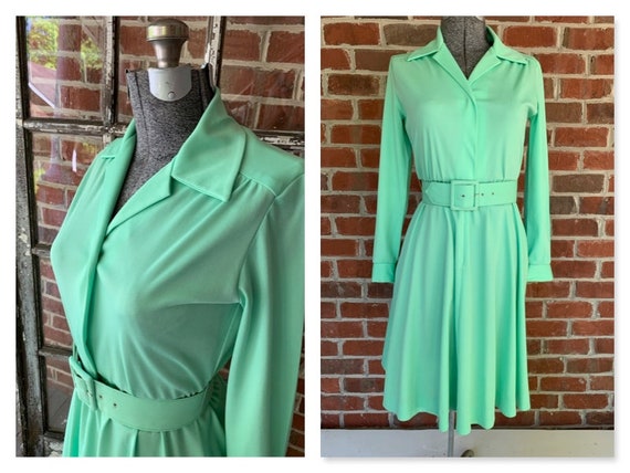 70s Lime Green Shirtdress, 70s Shirtdress, 70s Dre