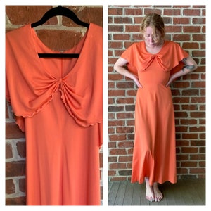 70s Orange Maxi Dress Flutter Sleeve
