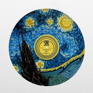 Disco de vinilo de 12 pulgadas pintado a mano: Arte mural de vinilo "Noche estrellada" de Van Gogh, decoración de paredes, decoración del hogar, regalos para él, regalos para ella, regalo original, arte