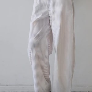 Striped Linen Cotton Palazzo Pants: Wide Leg Boho Trousers