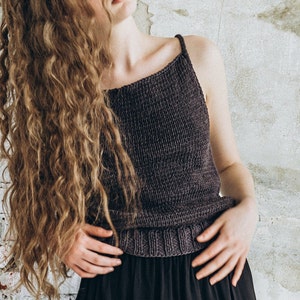 Grey Knit Tank Top: Chunky Cotton Tape Yarn Camisole- M/L size