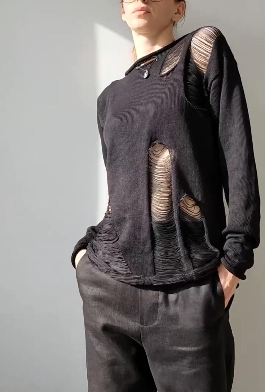 Distressed Knit Rave Distressed Boho Cotton Sweater: Edgy Rave Festival Pullover, Edged ...