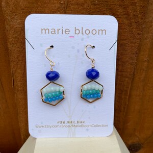 Crystal Glass Earrings, Blue Gold Earrings, Blue Crystal, Dangle Earrings, Jewelry, Crystal Bead, Sparkling Crystals