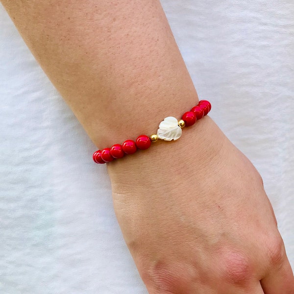 Red Coral Bracelet - Natural Coral bracelets - bead bracelet- gemstone bracelet - stone bracelet - gift - red gemstone - jewelry