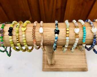 Gemstone Beaded Bracelet Set: Sodalite, Hematite & Crystal