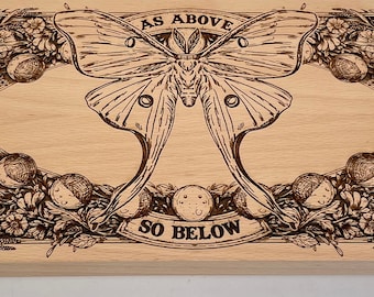 Wicca Altar Table  Luna Moth  Blessed Be Wooden Ritual Shelf Pagan Moon Decor for divination