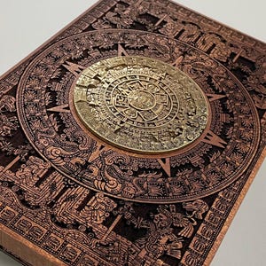 Caja de Tarot con Calendario Maya: Almacenamiento de Joyas con Grabados Aztecas, Decoración Maya, Caoba Tallada