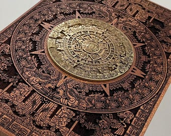 Mayan Calendar Tarot Box: Aztec Engraved Jewelry Storage ,Mayan decor ,Carved Mahogany