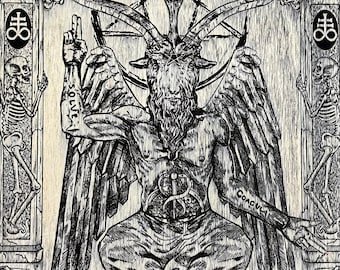 Baphomet Wall Art Engraved on Wood , Satanic Altar Decor, Lucifer