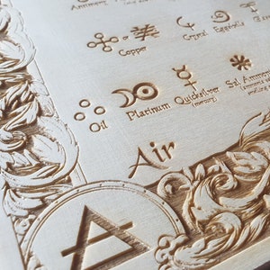 Alchemy symbols board laser engraved on wood  | occult sign | Halloween alchemical symbols.