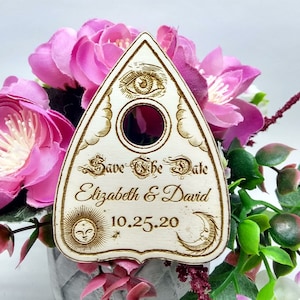 Bruiloft bewaar deze ouijabord unieke magneten in gotische stijl Houten magneet met gotisch ontwerp, SET VAN 10 Halloween Save The Date-uitnodigingen