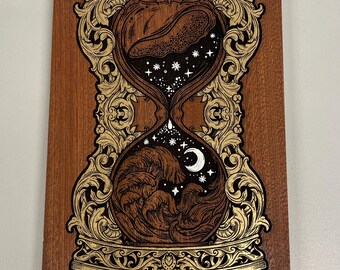 Hand-Painted Hourglass Wall Art | Celestial Engraved Wall Decor, Romantic Esoteric  Decor