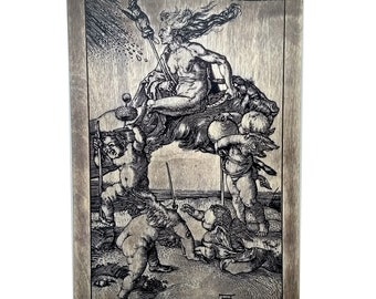 Witches Sabbath Wall Art ENGRAVED in WOOD Albrecht Dürer Reproduction Witchy Wiccan Gothic Mythology Demons Folk Art Home Decoration