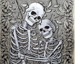Skeleton Couple Art Print • Till Death Do Us Part, Custom Gothic Anniversary Gift for Her, Horror Wall Decor, Skull Art