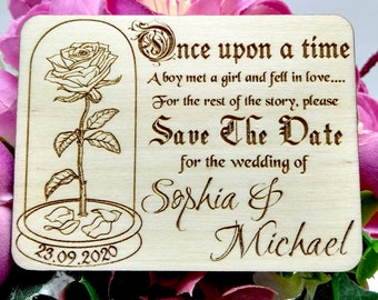 Once Upon a Time Save the Date Magnet, Personalized Wooden Wedding Announcement, Fairytale Wedding Keepsake SET OF 10