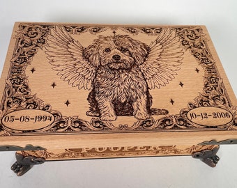 Personalized Wooden Pet Urn Box, Engraved Memorial Keepsake
