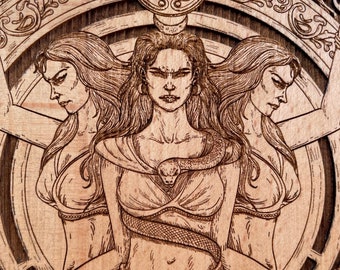 Hecate triple moon goddess altar tile , Hekate Alter Board Ritual wooden Altar Offering wall decor, divination
