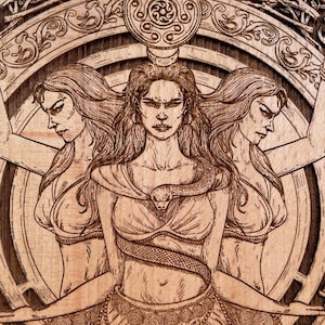 Hecate triple moon goddess altar tile ,Alter Board Ritual wooden Altar Offering wall decor, divination