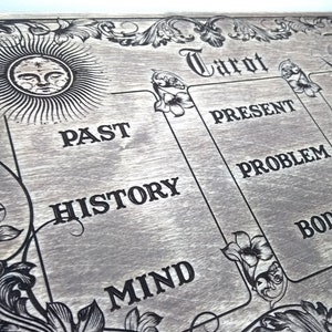 Original Wood Tarot reading Board For Three Card Spread board laser engraved, Tarot  oracle board engraved on wood.