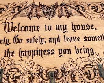 Bram Stoker Dracula Quote  key holder, Welcome to my house,key holder for wall  Wood engraving Not a print, Bram Stokers Dracula art.
