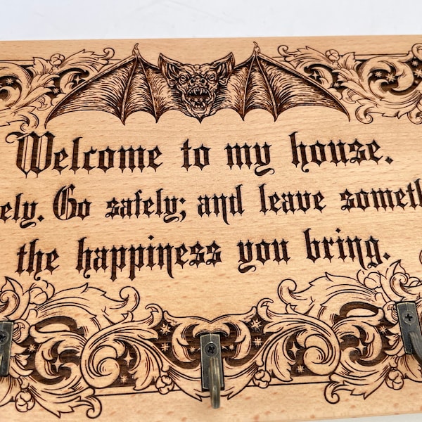 Bram Stoker Dracula Quote  key holder, Welcome to my house,key holder for wall  Wood engraving Not a print, Bram Stokers Dracula art.