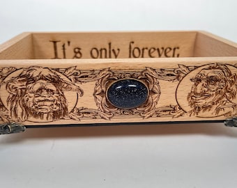 Labyrinth movie gift small valet tray engraved with Its only forever David Bowie Labyrinth valet tray of solid wood, Ludo en labyrinth worm.