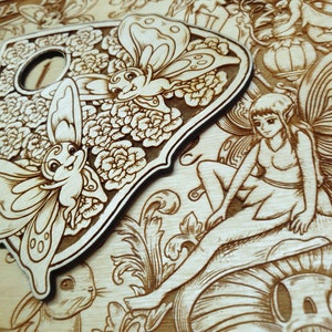 Unique wooden Ouija board with planchette engraved with fairy tale design, Ouija board game , Cute themed spirit board ,personalized gift